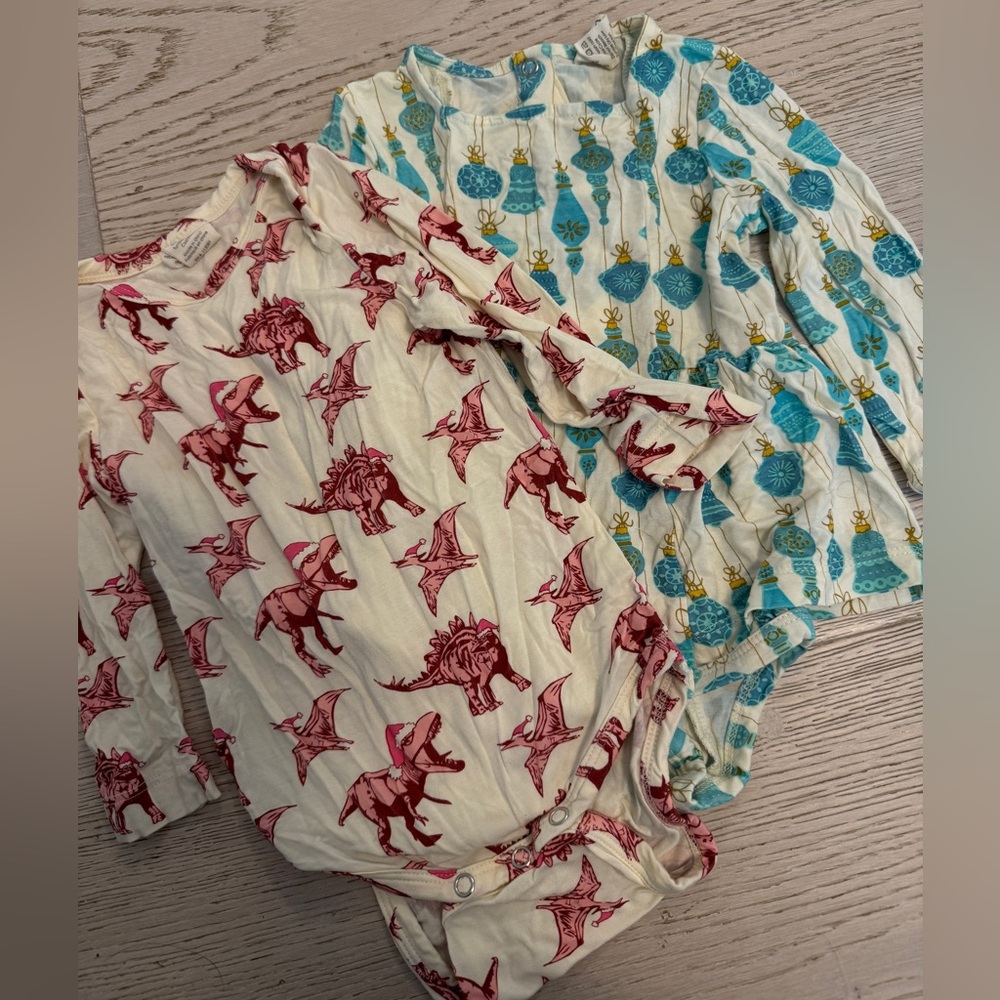 2 Kate Quinn holiday themed Cream and Blue onesie 
 Set with Red and Teal Prints
